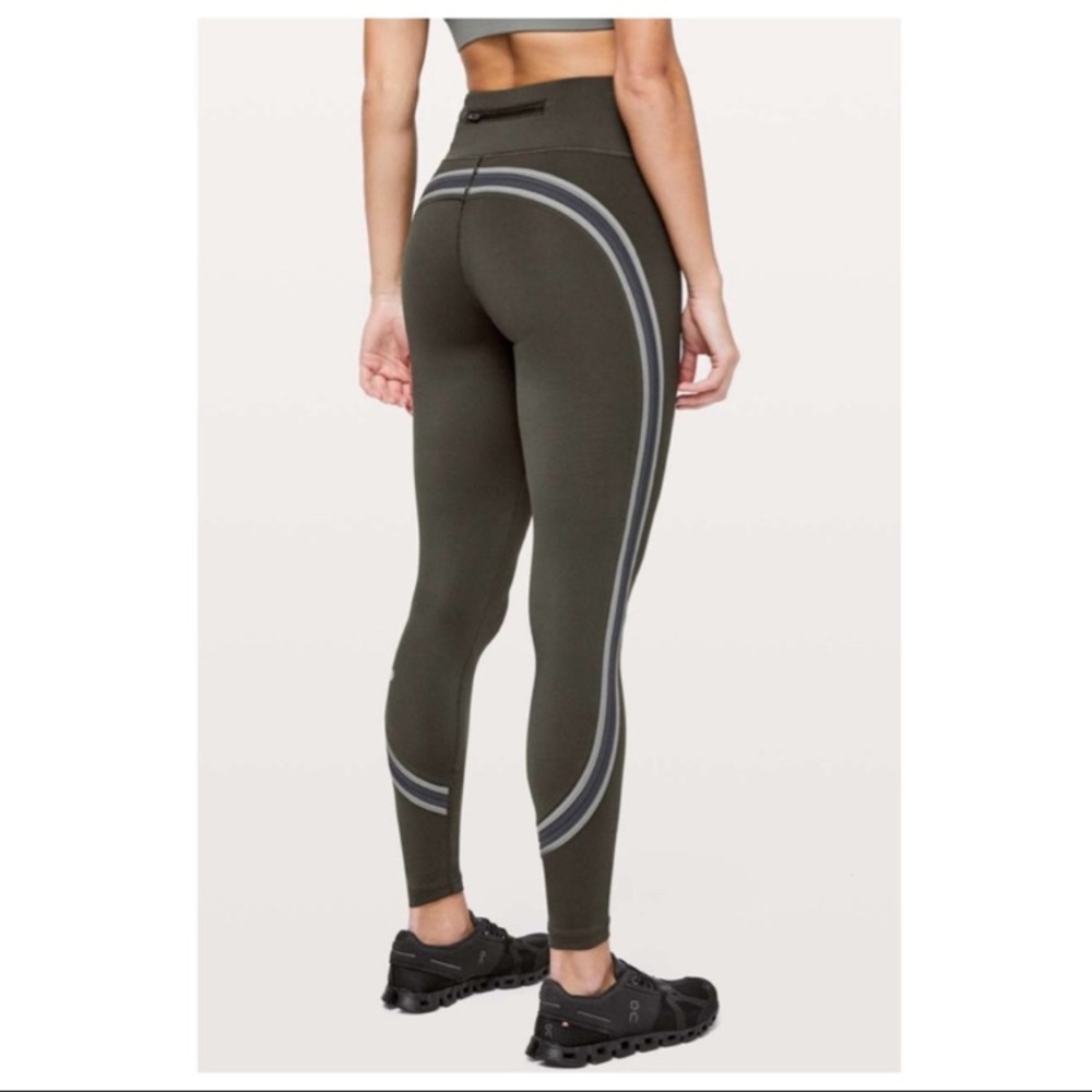 LULULEMON Run Crew High Rise Contour Tight Leggings Pant Dark Olive Nulux 28” 4